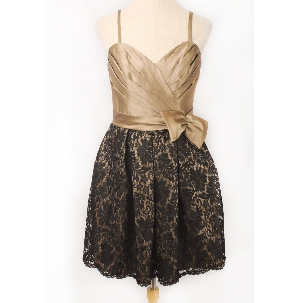 IMPRESSION BRIDAL Gold Top & Black Lace Skirt Cocktail Party Dress